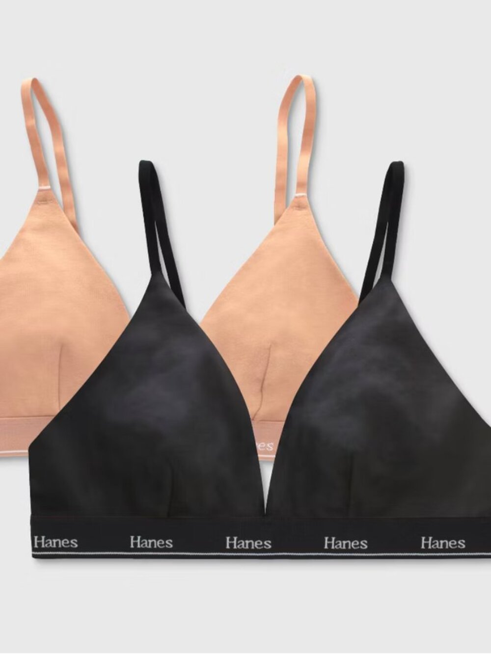 Hanes Originals Women's 2pk Stretch Cotton Triangle Bralette - Black/Camel M